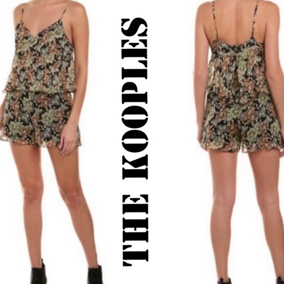 The Kooples Tops - THE KOOPLES WANTED SILK ROMPER GREEN PEACH BLACK FLORAL  SIZE 1 S